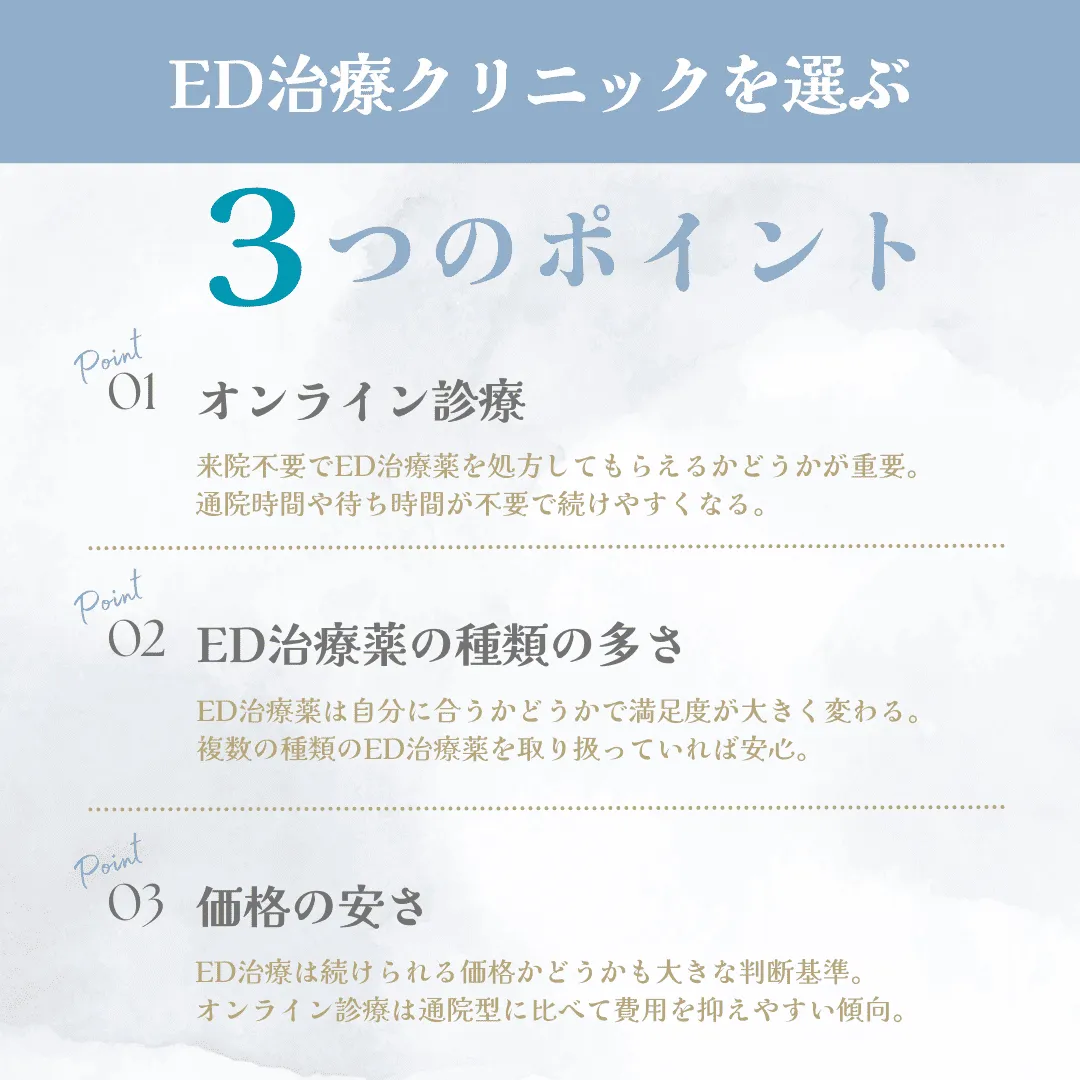 ED治療クリニックの後悔しない選び方【3つのポイント】