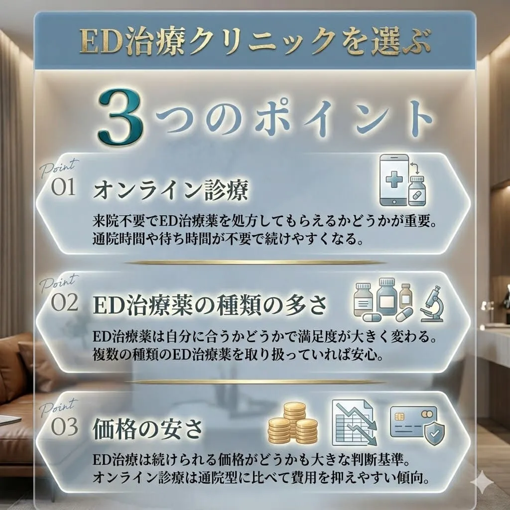 ED治療クリニックの後悔しない選び方【3つのポイント】